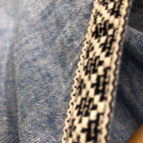 Zara Basics v neck boxy top balloon sleeves in linen cotton chambray size Small - Picture 6 of 6